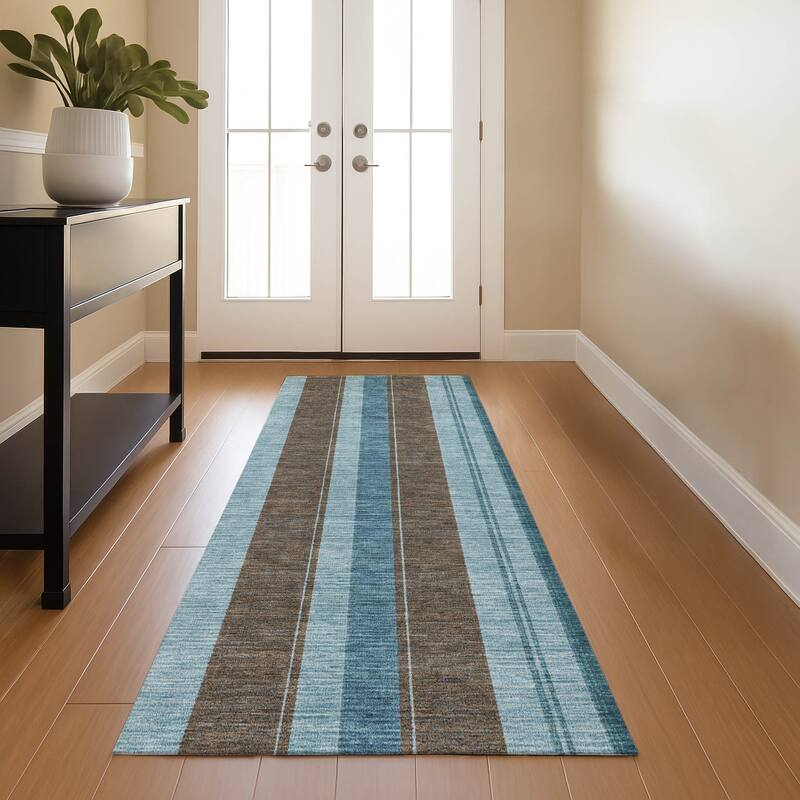 Premium Washable Super Soft Modern Stripe Mayfield Rug - Teal - 2'3" x 7'6"