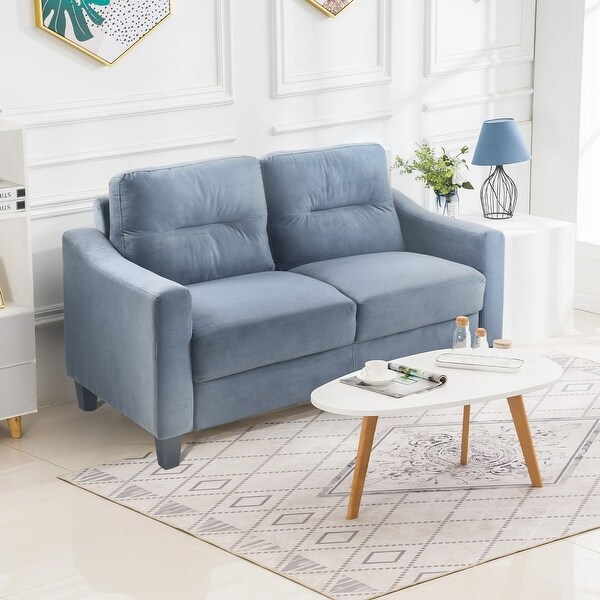 Linen Fabric Upholstered Loveseat Blue Grey 2 Seater Removable Cushions Couch with Square Arms for Living Room Blue Gray Bed Bath Beyond 39700867