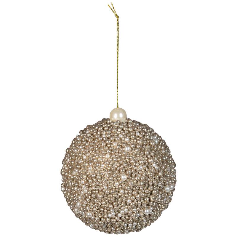 Glittered Beads Christmas Ball Ornament - 4" - Gold