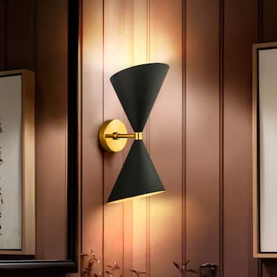 2-Light Modern Industrial Cone Black Bathroom Vanity Light Up&Down Hourglass Armed Wall Sconces