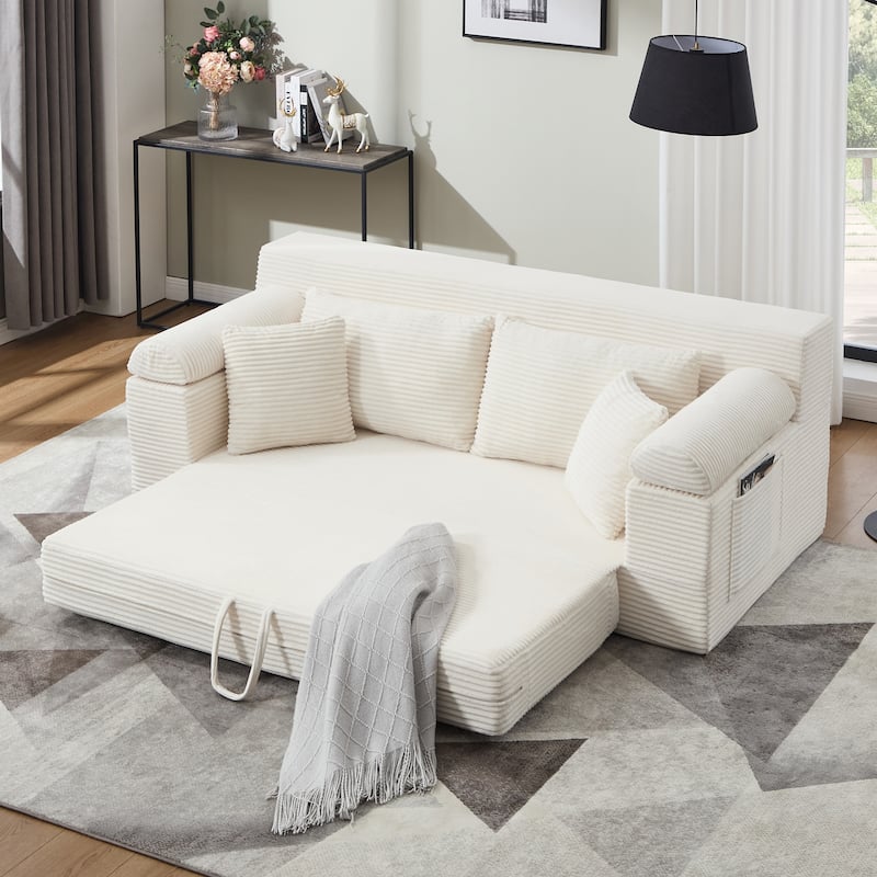 78" W Convertible Sleeper Sofa Bed Corduroy Loveseat with Pillows