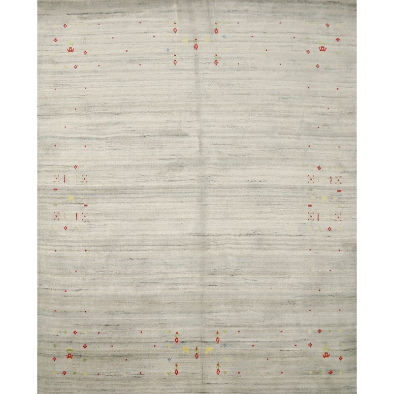 Hand Knotted Oriental Viscose Silk Carpet Tribal Animal Pictorial Beige & Ivories Gabbeh Area Rug - 5' 10'' X 6' 3''