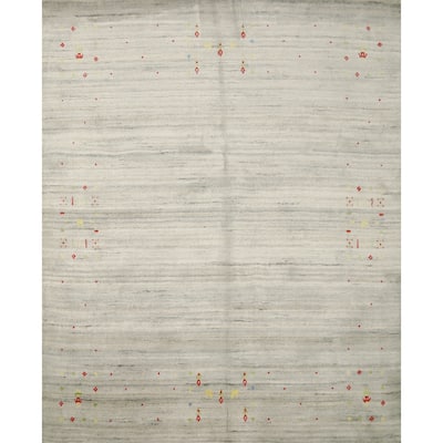 Hand Knotted Oriental Viscose Silk Carpet Tribal Animal Pictorial Beige & Ivories Gabbeh Area Rug - 5' 10'' X 6' 3''