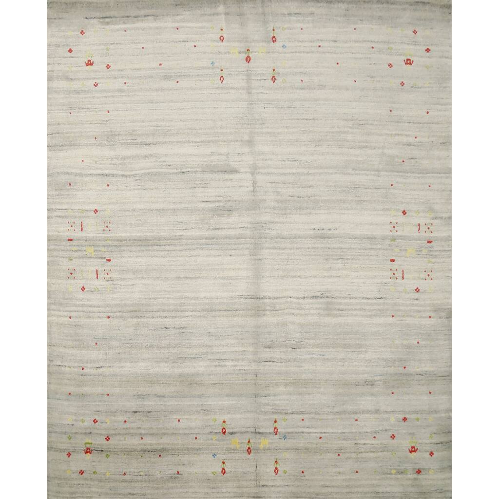 Hand Knotted Oriental Viscose Silk Carpet Tribal Animal Pictorial Beige & Ivories Gabbeh Area Rug - 5' 10'' X 6' 3''