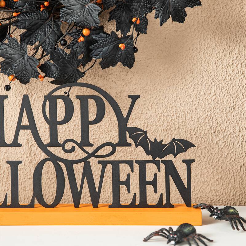 Glitzhome 18"L Wooden HAPPY HALLOWEEN Word Sign Tabletop Decor