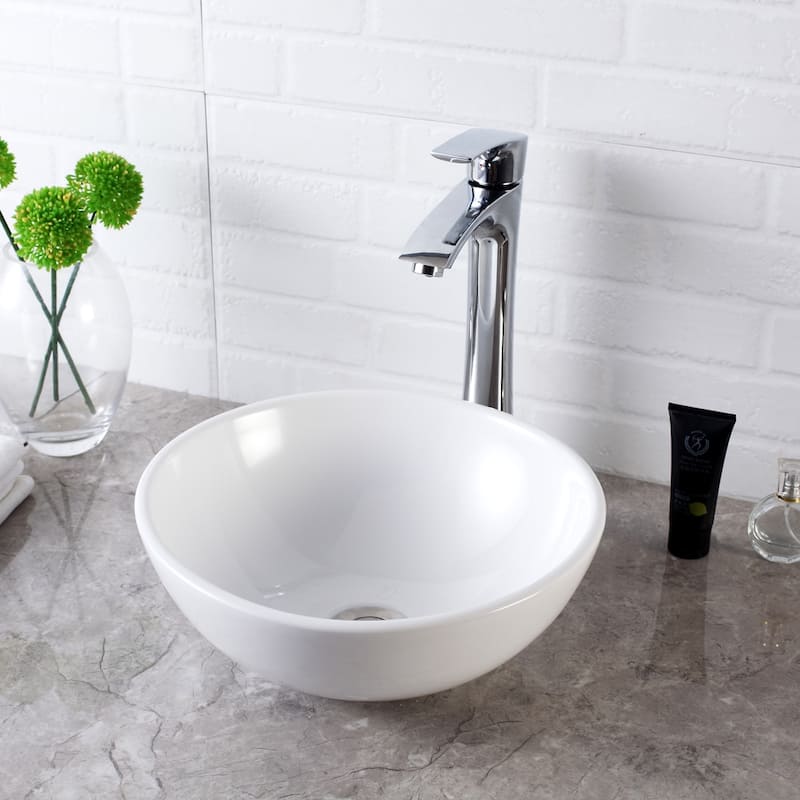 13 in. x 13 in. Round Bowl Modern Bathroom Above in White Porcelain Ceramic Vessel Vanity Sink Art Basin - 13"L x 13"W x 5"H