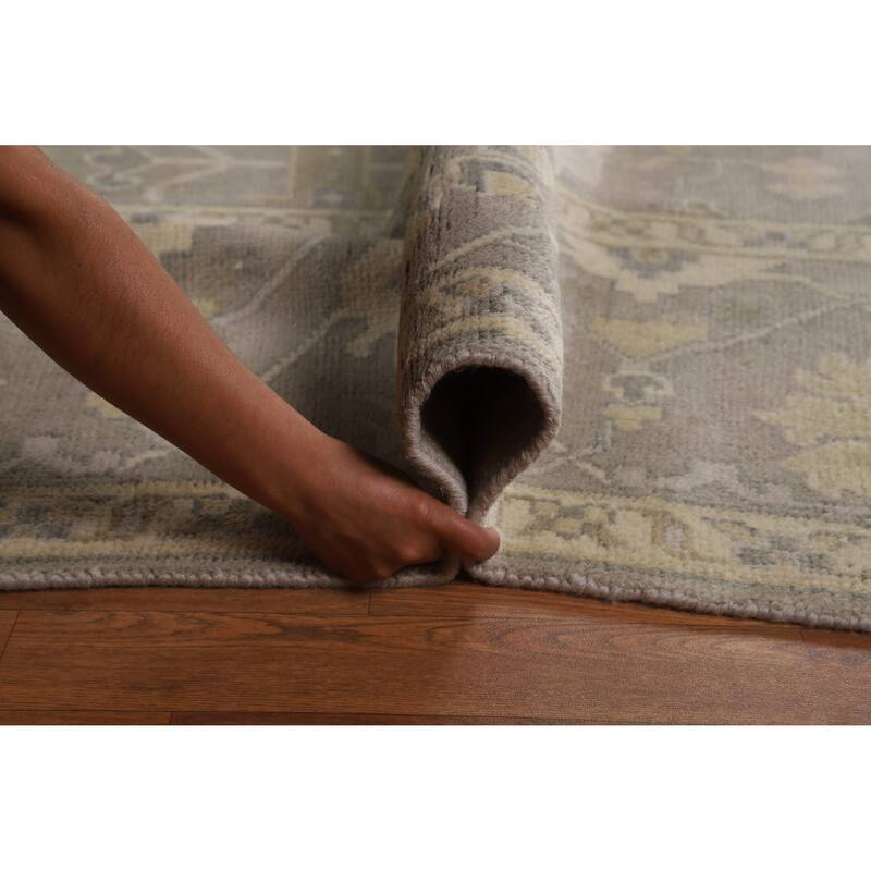 Transitional Gray Oushak Indian Area Rug Handmade Wool Carpet - 8'4" x 11'9"
