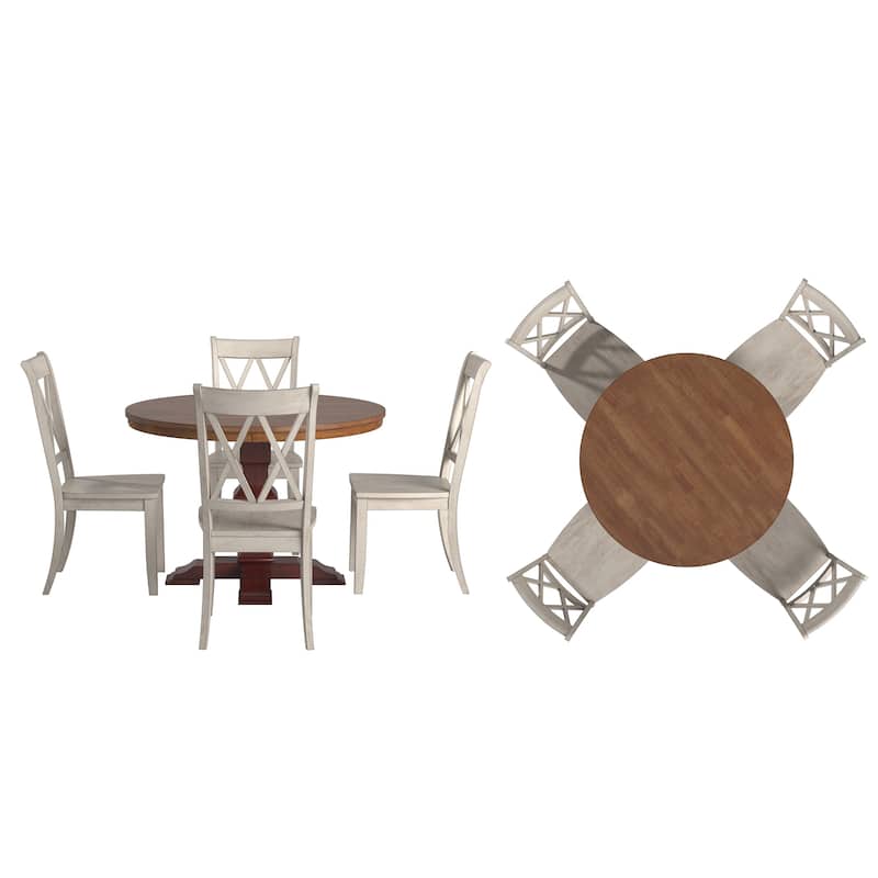Ronda 45" Round Solid Wood Top Dining Set with X-Back Chairs