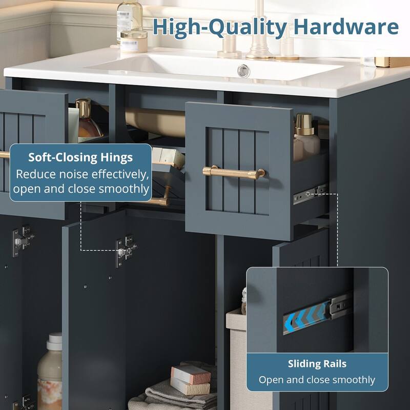 30-inch Bathroom Vanity with Undermount Sink, Soft-Close Doors & Tip-Out Drawer