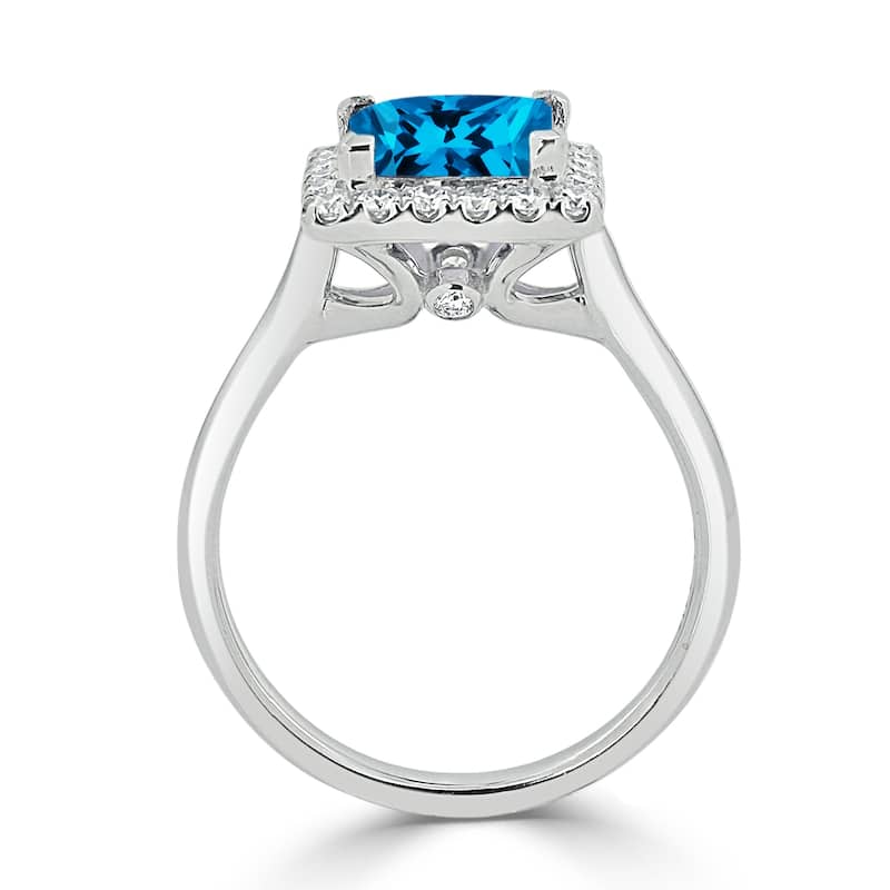 Auriya 1 3/4ct Princess-cut Swiss Blue Topaz Halo Diamond Engagement Ring 1/3ctw 14k Gold