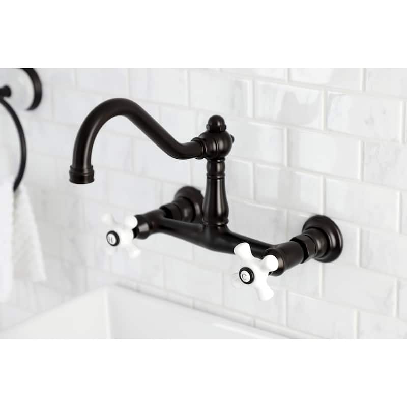 Kingston Brass Vintage Two-Handle 2-Hole Wall Mount Bathroom Faucet - Oil Rubbed Bronze