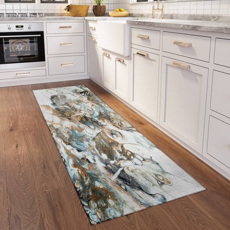 Indoor/ Outdoor Addison Karina Abstract Washable Area Rug - 2'3" x 7'6" - Smoke