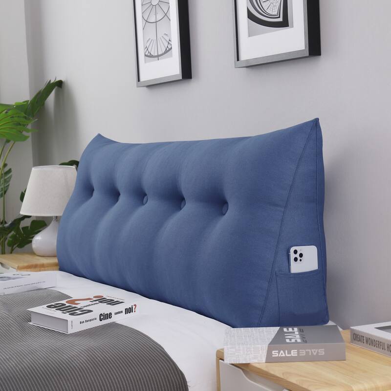 WOWMAX Bed Rest Wedge Reading Pillow Headboard Back Support Cushion - Queen - Blue