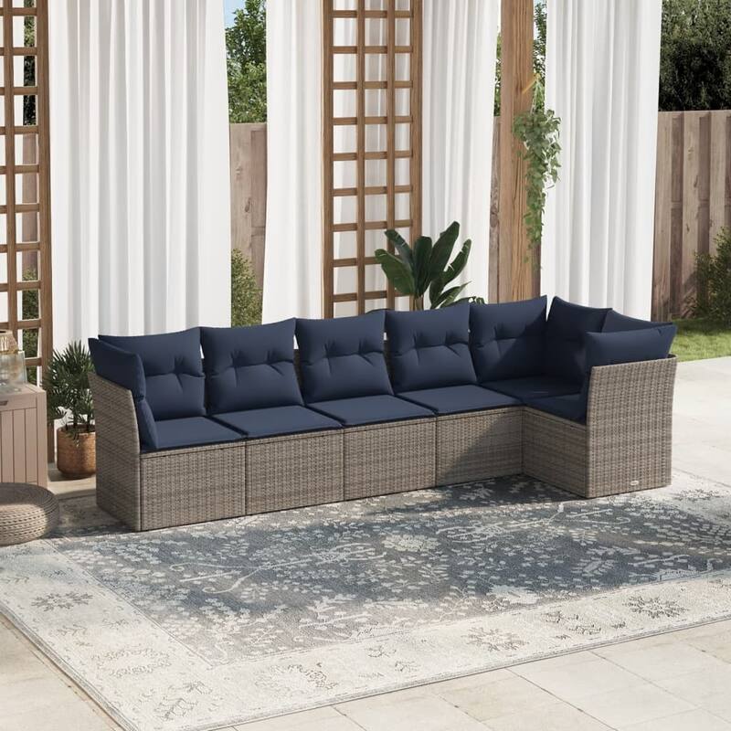 vidaXL 6/7 Piece Patio Sofa Set with Cushions Brown/Gray Poly Rattan - 21.7 x 24.4 x 27.2 - Beige and gray Without table