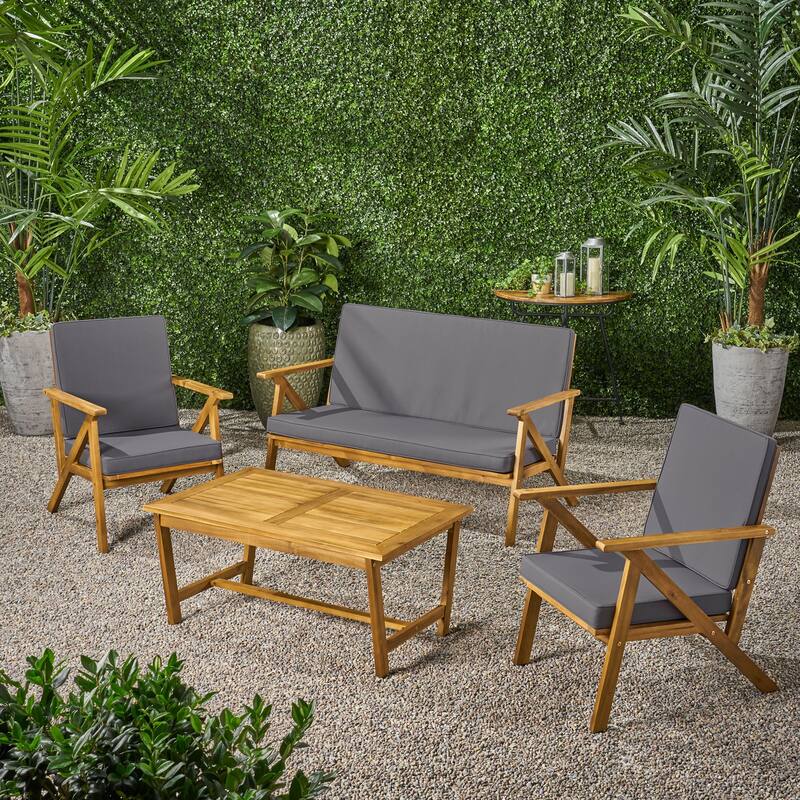 Outdoor Patio Chat Set, 4 Piece Conversation Sofa Sets with Coffee Table and Water Resistant Cushions