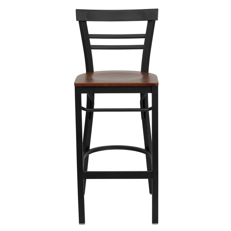 Two-Slat Ladder Back Metal Restaurant Barstool - 17"W x 19"D x 41.75"H - 17"W x 19"D x 41.75"H