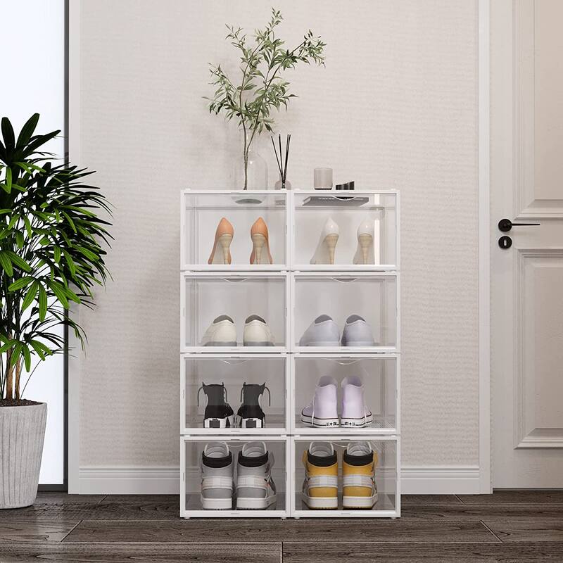 8 Pack Plastic Stackable Shoe Storage Boxes Shoe Organizer