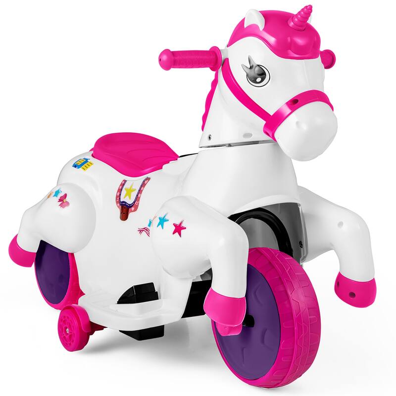 Gymax 12V Kids Ride on Unicorn Toy w/ Training Wheels Music One-button