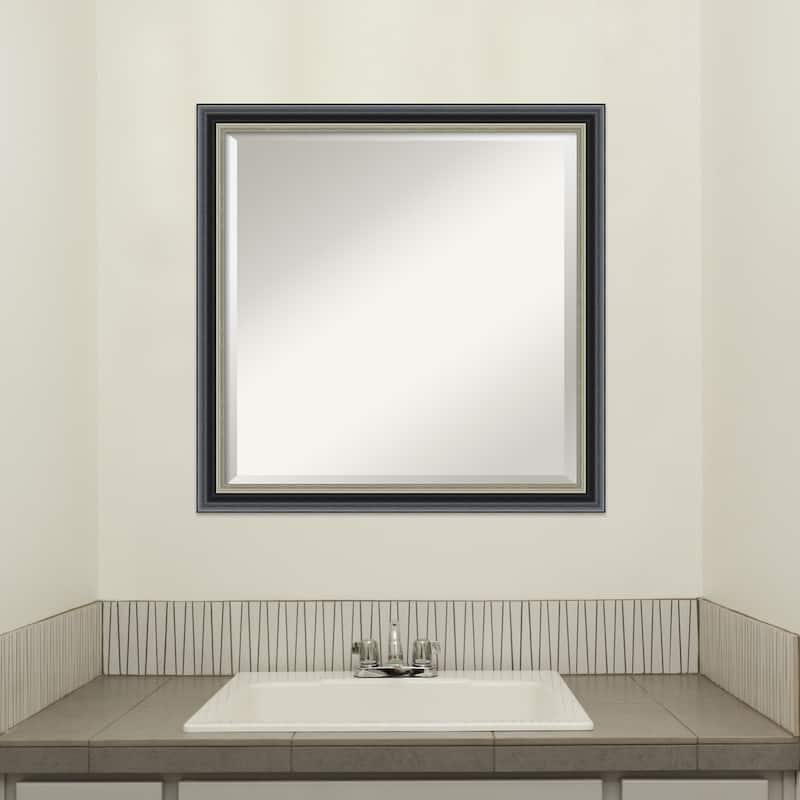 Theo Black Silver Beveled Wood Framed Bathroom Vanity Wall Mirror - Theo Black Silver