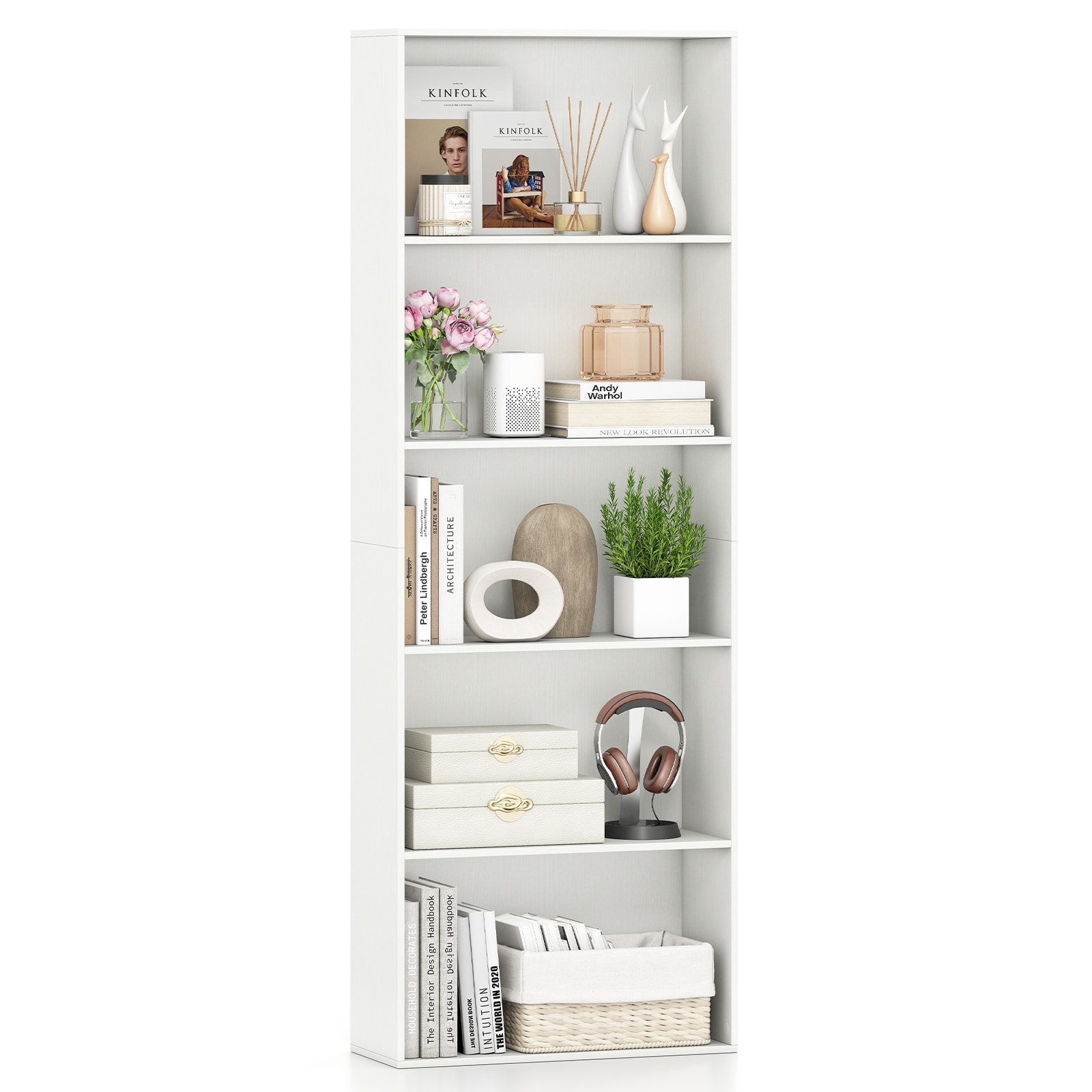 Gymax 5-Tier Bookshelf Open Bookcase Freestanding Display Shelf