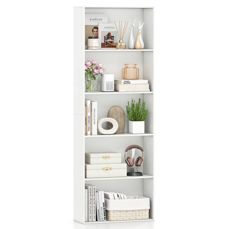Gymax 5-Tier Bookshelf Open Bookcase Freestanding Display Shelf - White