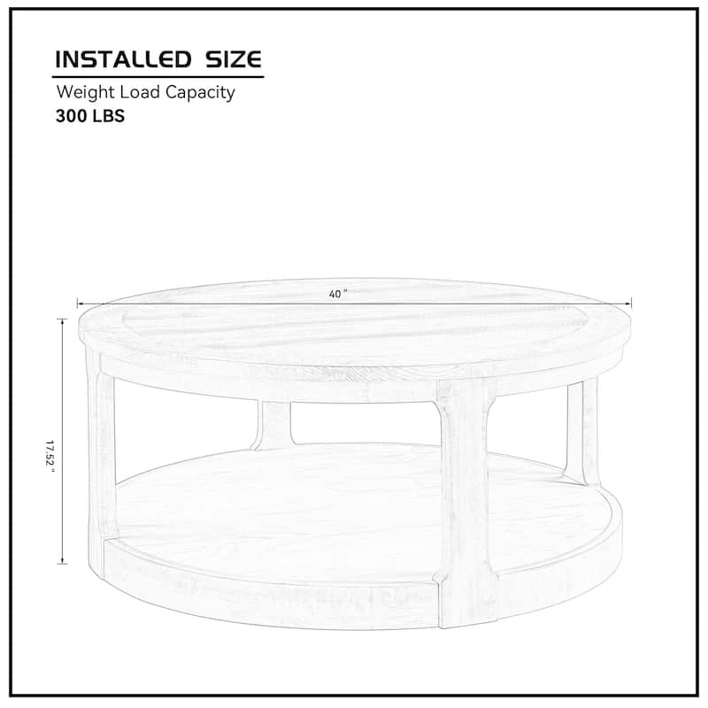 Mid-Century Rustic Style 40inch Large Curved 2 Tier Round Circle Wooden Center Coffee Table