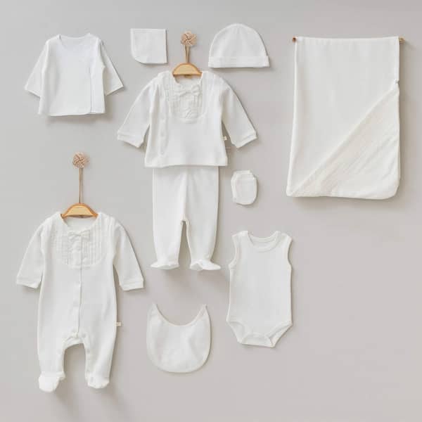 slide 2 of 6, White & Blue Bow Tie Newborn 10-Piece Coming Home Outfit White - White Tie