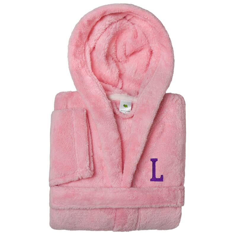 Sweet Kids 100% Polyester SUPER PLUSH Double Brushed Hooded Bathrobe with Purple Bookman Monogram - Small - L