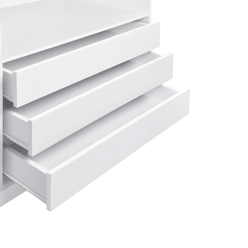 Open Armoire Wardrobe with 3 Drawers 67.70 Inch Freestanding Wardrobe with Clothes Rail Wooden Bedroom Storage Cabinet