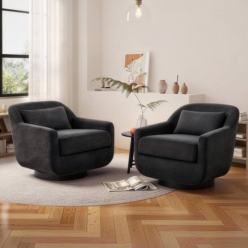 Chenille 360-Degree Swivel Chairs With Lumbar Pillow (Set of 2)