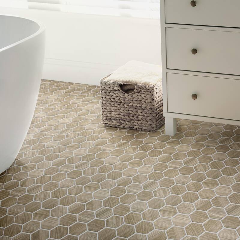 Merola Tile Llama 2" Hex Matte Noce 11-1/8" x 12-5/8" Porcelain Mosaic Floor and Wall Tile - Case (10 Tiles)