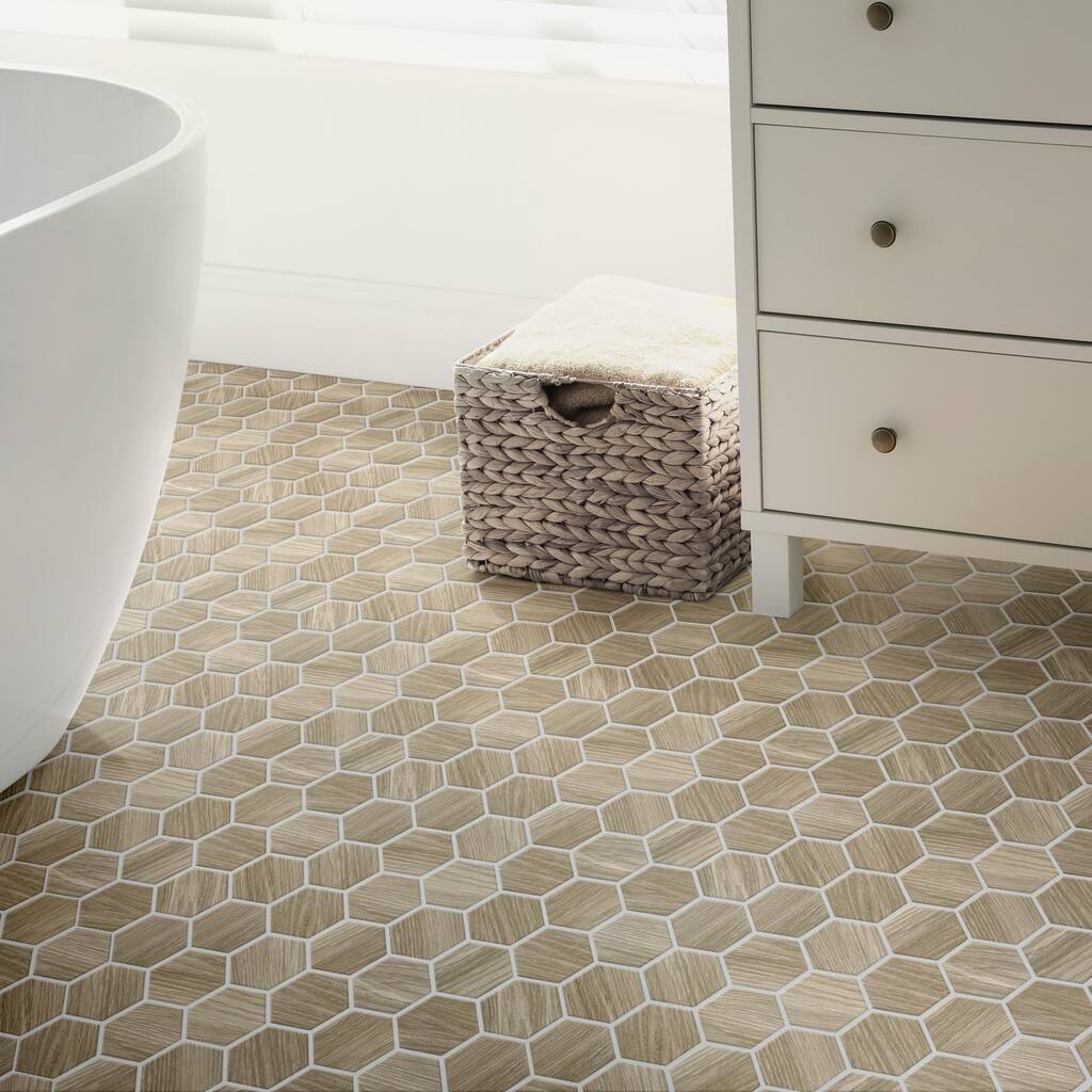 Merola Tile Llama 2" Hex Matte Noce 11-1/8" x 12-5/8" Porcelain Mosaic Floor and Wall Tile