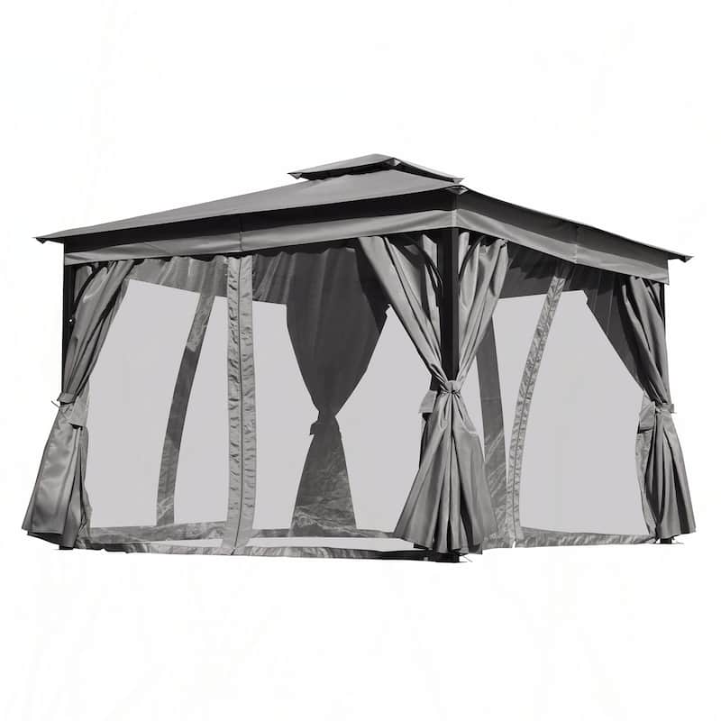 10x12 Outdoor Gazebo Tent with Double Roofs(Grey)