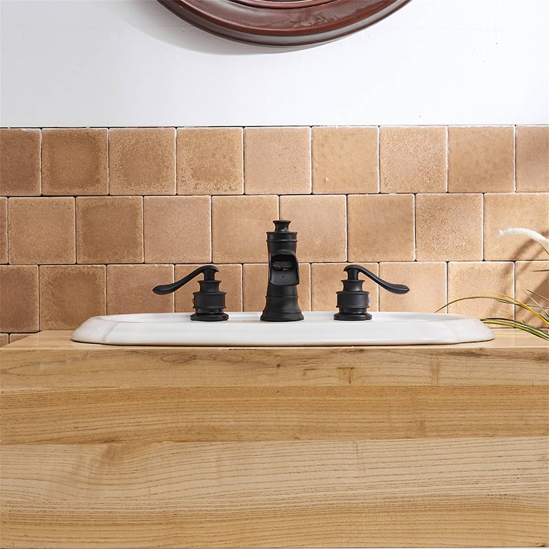 Double Handle Widespread Bathroom Faucet With Drain Assembly Waterfall Bathroom Sink Faucets 3 Holes 8 Inch Modern Vanity Taps