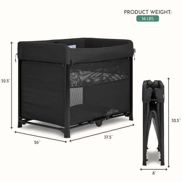 dimension image slide 1 of 2, Evolur Zane Portable Baby Playard | On The Go- Instant Fold Playard, with Removable Mattress Cover & Zipper Full Bassinet