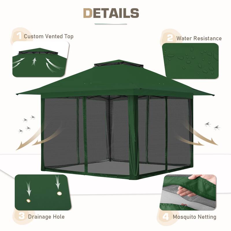 EAGLE PEAK 13x13 Pop Up Gazebo with Mosquito Netting, Easy Up Screened Canopy for Patio and Backyard, Easy Set-up Outdoor Gazebo