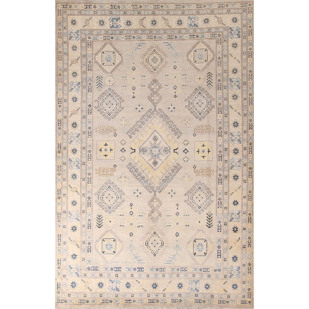 Geometric Kazak Living Room Area Rug Handmade Wool Carpet - 6'9" x 10'0"