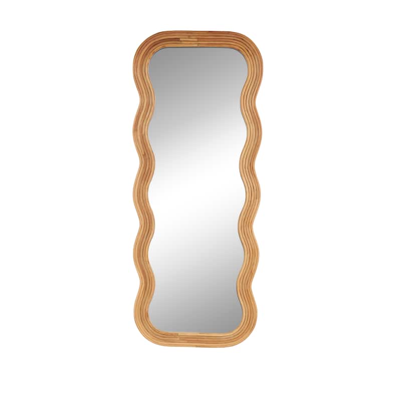 Wood Handmade Wavy Wall Mirror with Ribbed Frame - Brown - Roche River Decor