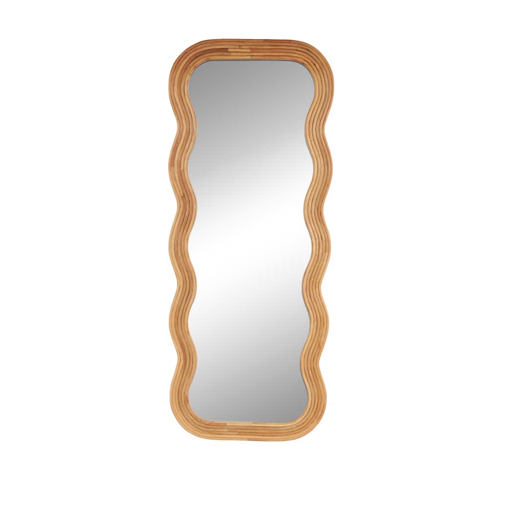 Wood Handmade Wavy Wall Mirror with Ribbed Frame - Brown - Roche River Decor