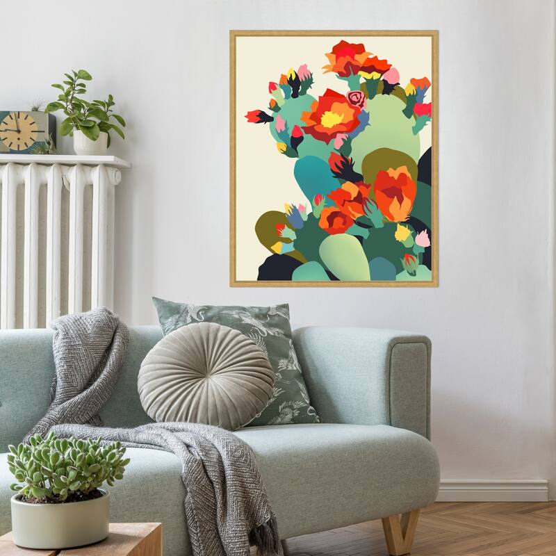 How Cactus Got Its Groove Back by Uma Gokhale Framed Canvas Wall Art Print - Sylvie Bright Gold