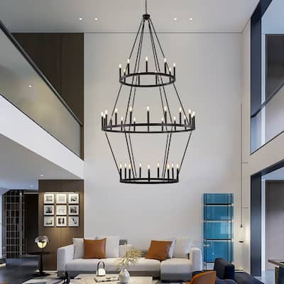 36 - Light Grand Multi Tiered Wrought Iron Chandelier, Candle - Style Lights for High Ceilings - 80.71"