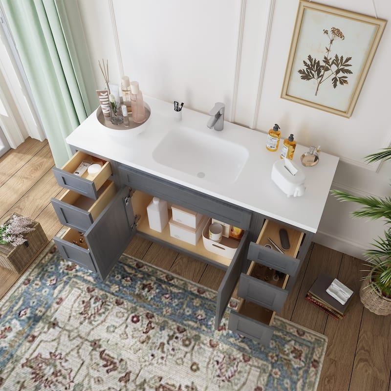 Vanity Art 60" Oak Freestanding Bathroom Vanity Cabinet without Top