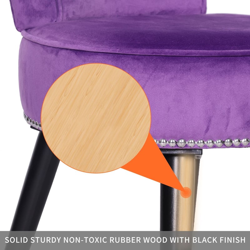 VEIKOUS Makeup Vanity Stool Chair with Low Back and Wood Legs-17.3" x 15.7" x 25.1"