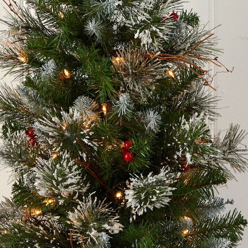 3ft. Artificial Christmas Tree with Clear Lights, Berries & Burlap Bag - Petite Festive Holiday X-Mas Accent