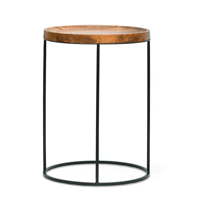 Roomfitters Industrial Nesting Side Tables, Solid Mango Wood Tops, Black Iron Base, Set of 3, Rustic and Modern Style