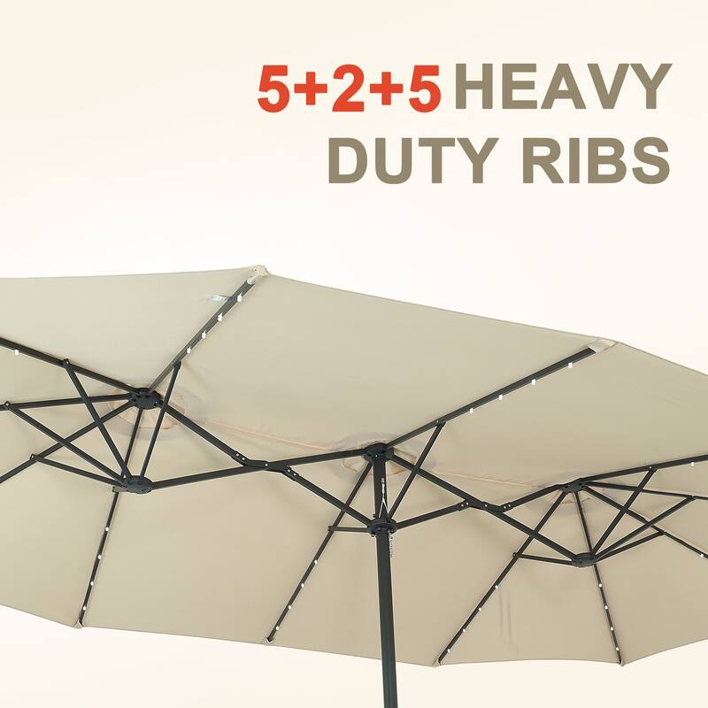 Autlaycil 15ft Retangle Patio Umbrella with Solar Lights & Base