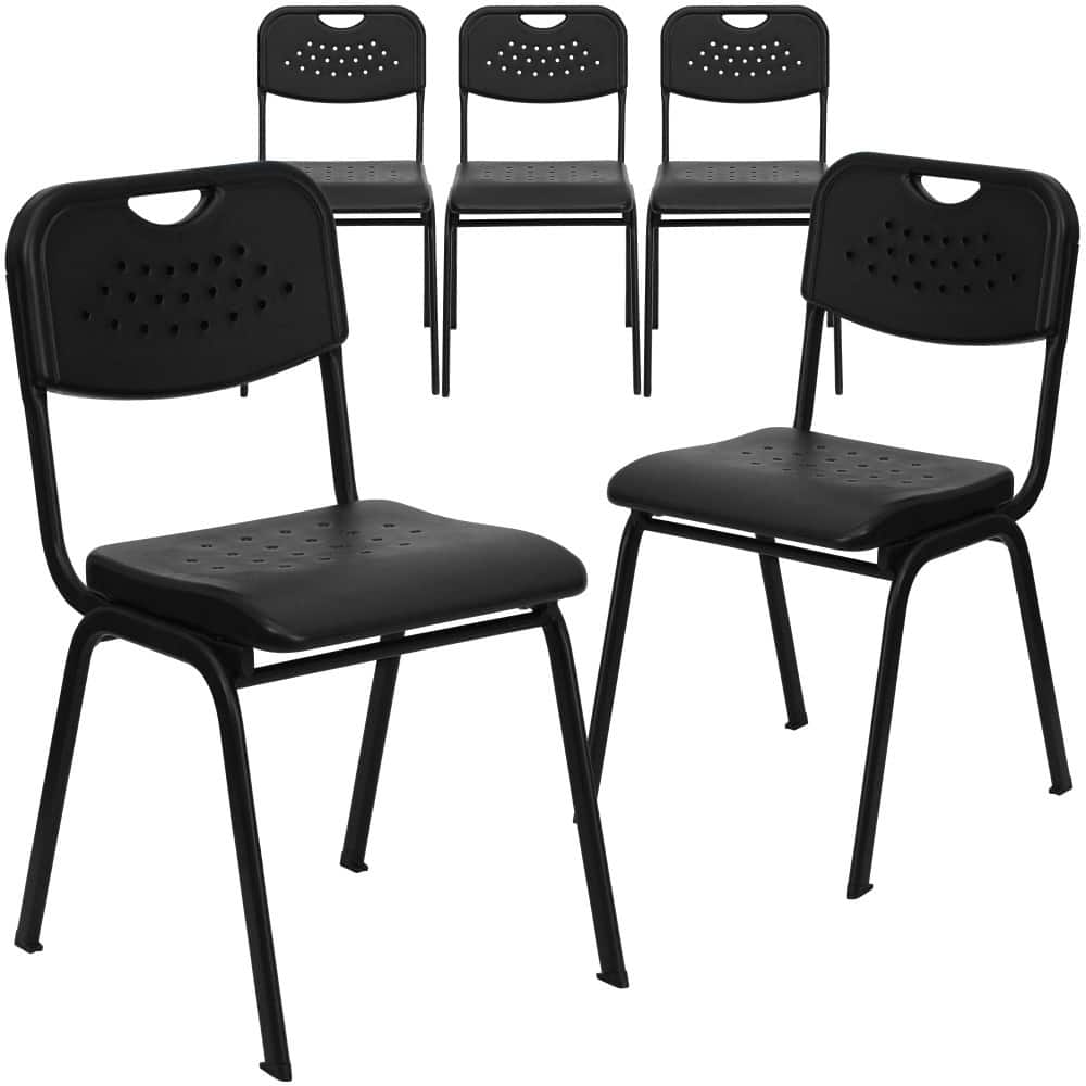 5 Pack 880 lb. Capacity Plastic Stack Chair with Open Back and Frame