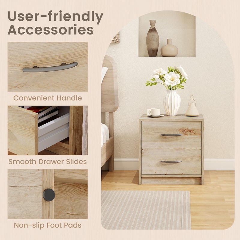 Gymax 2-Drawer Nightstand Modern Bedside Table w/ Storage for Living
