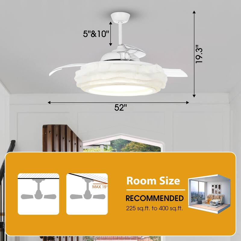 52" Coastal White Metal Fandelier Smart Ceiling Fans with Lights and Remote, App Control, Voice Control