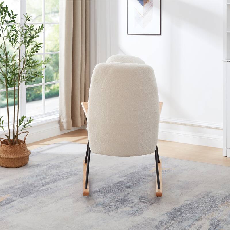 Adjustable Headrest Pillow Rocking Chair Accent Chair with High Backrest